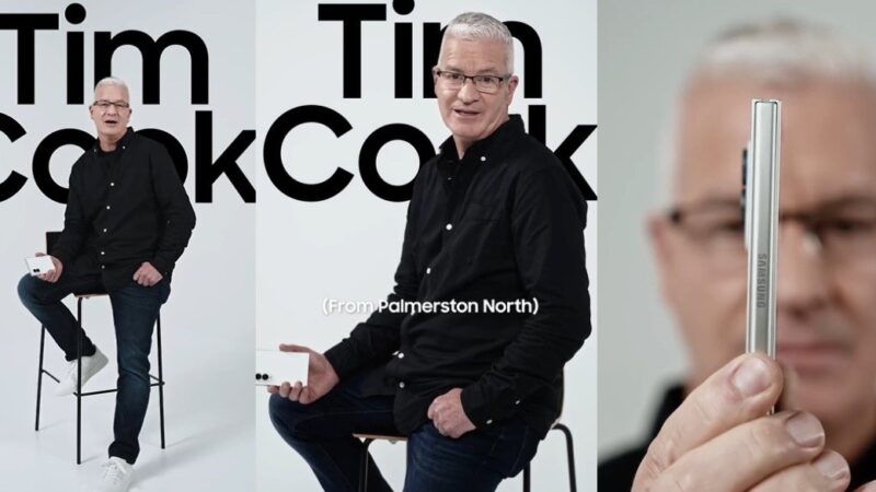 Samsung provoca Apple e traz Tim Cook usando Galaxy Z Fold 8 em post